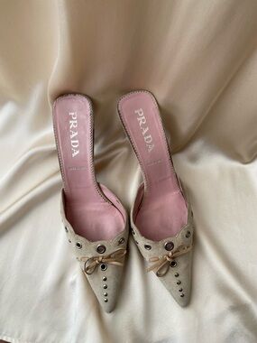 Vintage Prada Suede Grommet pointed toe mules